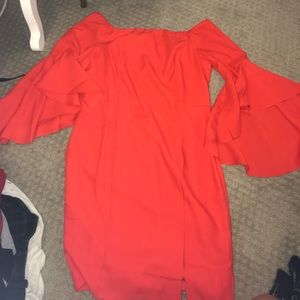 Orange off the shoulder dress